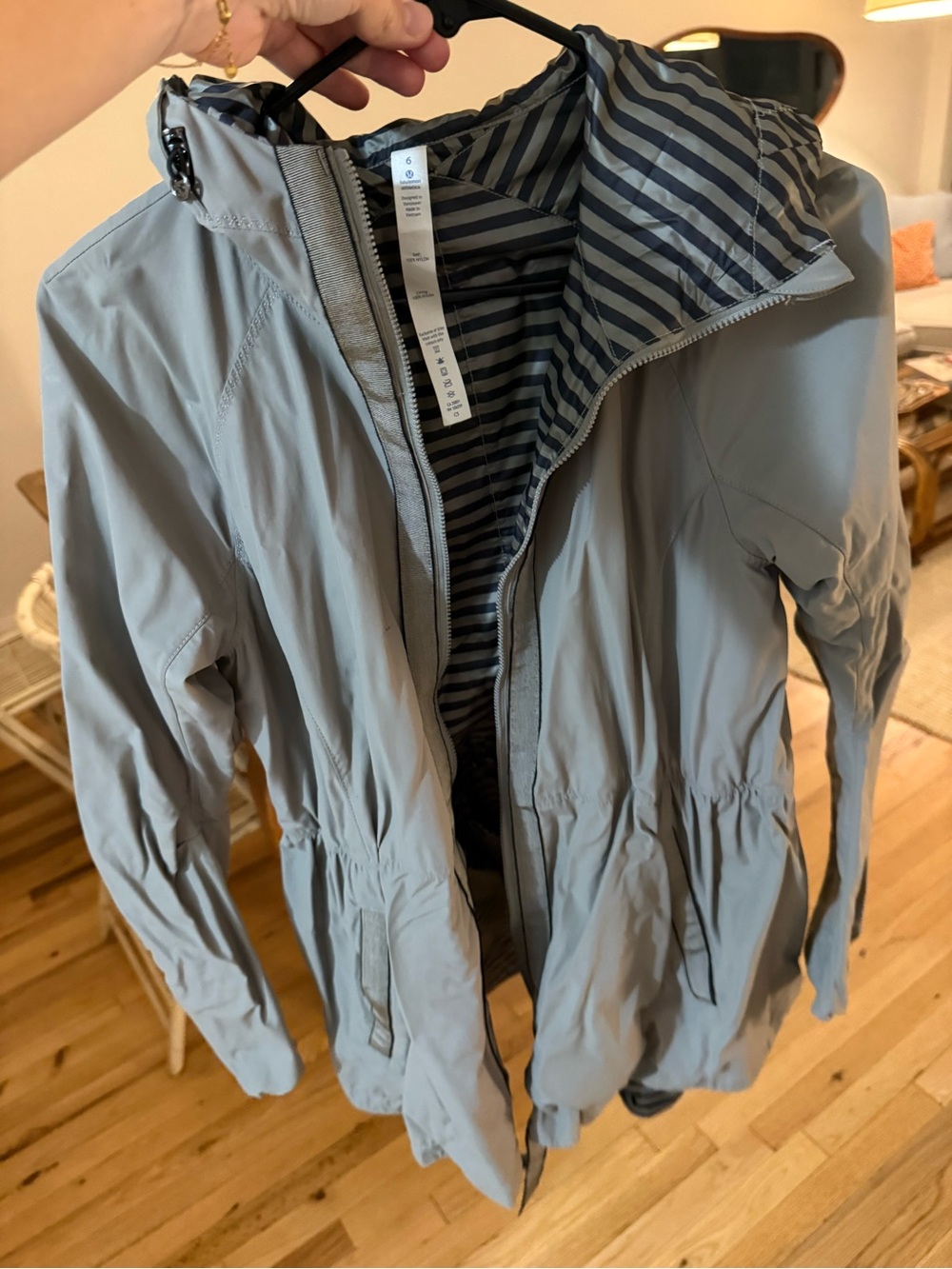 lululemon athletica Light Gray Hooded Trench Coat with Striped Lining